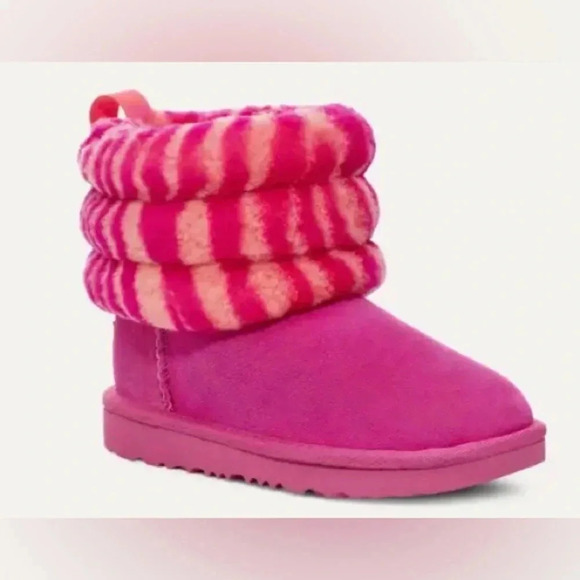 Uggs Kids Fluff Mini Quilted Zebra Kids Slippers Sz 3 - Picture 8 of 8